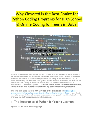 Why Clevered Is the Best Choice for Python Coding Programs for High School & Online Coding for Teens in Dubai