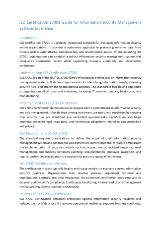 ISO Certification 27001 Guide for Information Security Management