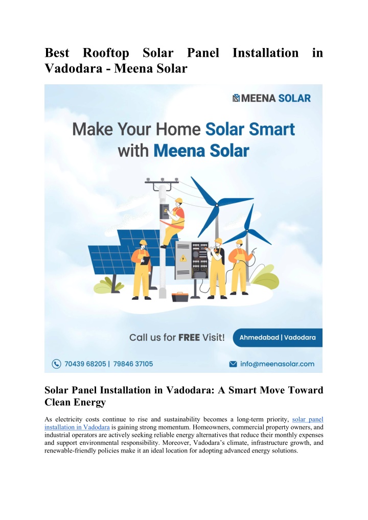 PPT - Best Rooftop Solar Panel Installation in Vadodara - Meena Solar ...