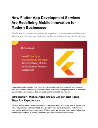 How Flutter App Development Services Are Redefining Mobile Innovation for Modern Businesses