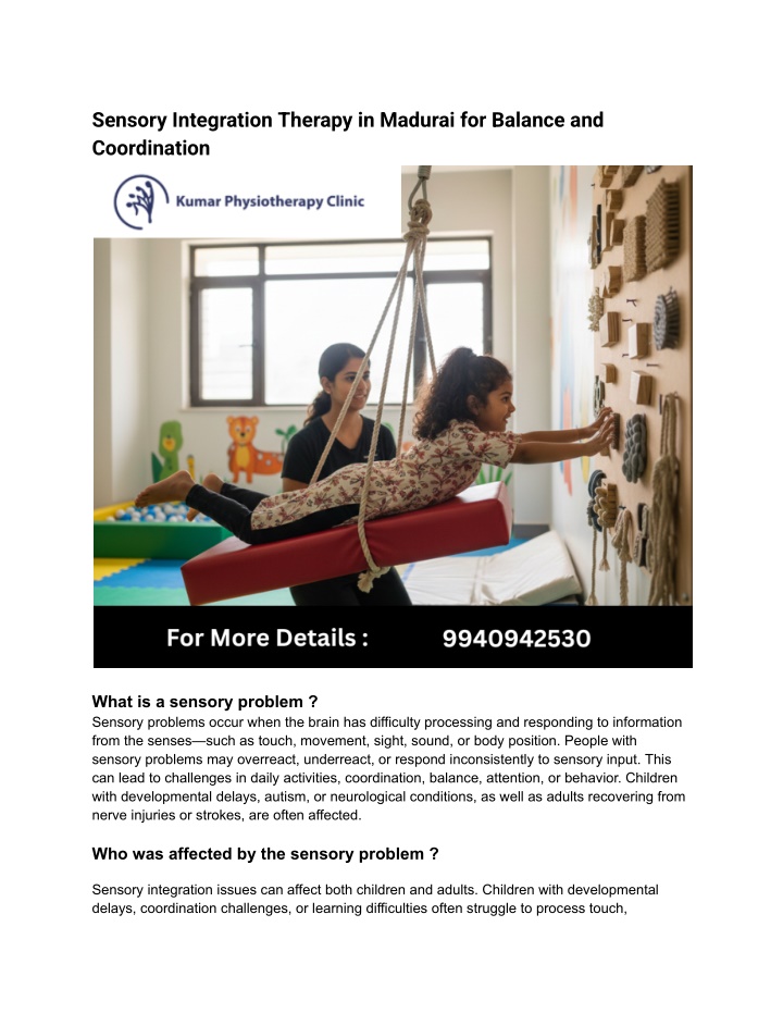 PPT - Sensory Integration Therapy in Madurai for Balance and ...