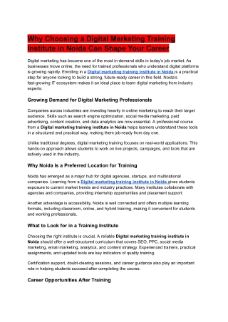Why Choosing a Digital Marketing Training Institute in Noida Can Shape Your Care