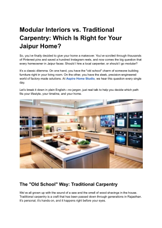 Modular Interiors vs. Traditional Carpentry: Which Is Right for Your Jaipur Home