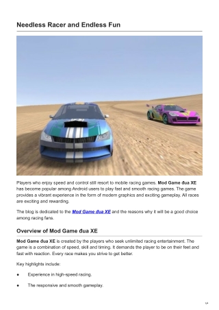 Mod Game đua XE Android: Needless Racer and Endless Fun