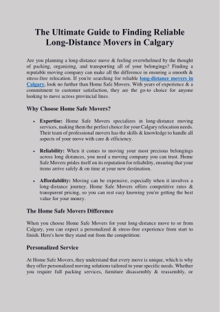 Finding Reliable Long-Distance Movers in Calgary