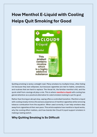 The Role of Menthol E-Liquids in Helping Smokers Quit Successfully
