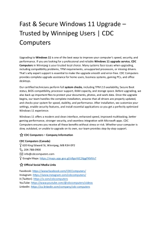 Fast Windows 11 Upgrade – Safe & Reliable Upgrade Services | CDC Computers