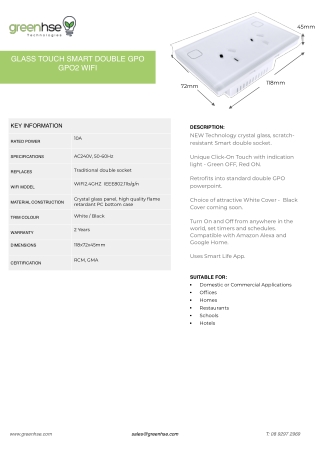 Smart Crystal Touch Wall Socket by Greenhse Technologies Perth