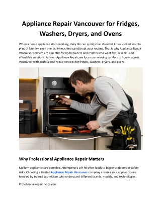 Appliance Repair Vancouver for Fridges, Washers, Dryers, and Ovens