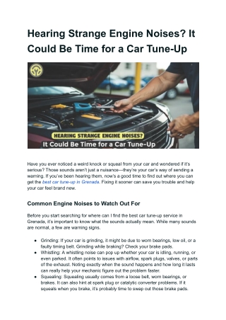 Car Tune-Up in Grenada: Fix Strange Engine Noises