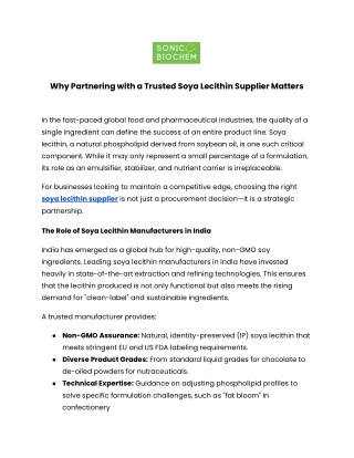 Why Partnering with a Trusted Soya Lecithin Supplier Matters