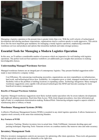 Vital Instruments for Handling one Up-to-date Logistics Process