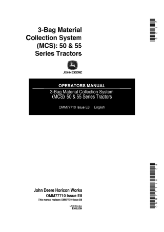 John Deere 3-Bag Material Collection System (MCS) for 50 & 55 Series Tractors Operator’s Manual Instant Download (Public