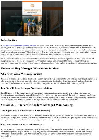 Sustainable Practices in Up-to-date Managed Warehousing