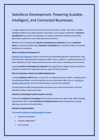 Salesforce Development: Powering Scalable, Intelligent, and Connected Businesses