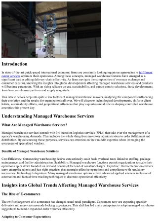 Insights into Worldwide Patterns Impacting Managed warehouse Services