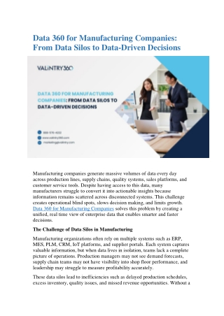 Data 360 for Manufacturing Companies