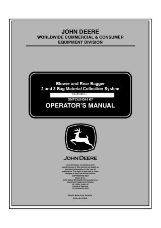 John Deere 2 and 3 Bag Material Collection System Blower and Rear Bagger Operator’s Manual Instant Download (Pin. 010001