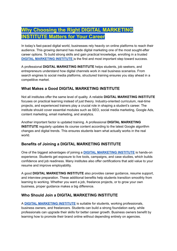PPT - Why Choosing the Right DIGITAL MARKETING INSTITUTE Matters for ...