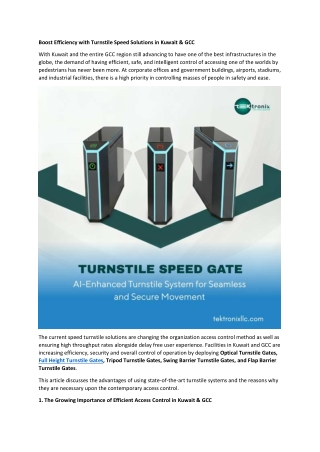 Boost Efficiency with Turnstile Speed Solutions in Kuwait & GCC