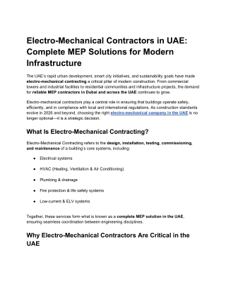 Electro-Mechanical Contractors in UAE_ Complete MEP Solutions for Modern Infrastructure