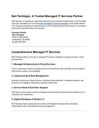 Bell Techlogix: A Trusted Managed IT Services Partner