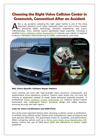 Choosing the Right Volvo Collision Center in Greenwich, Connecticut After an Accident