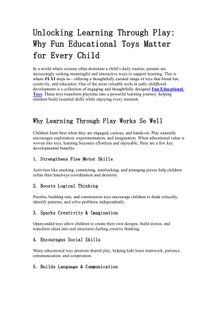 Fun Educational Toys | FLYI