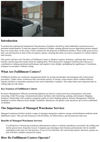 The Function of Warehousing Facilities in Contemporary Supply Chain Management