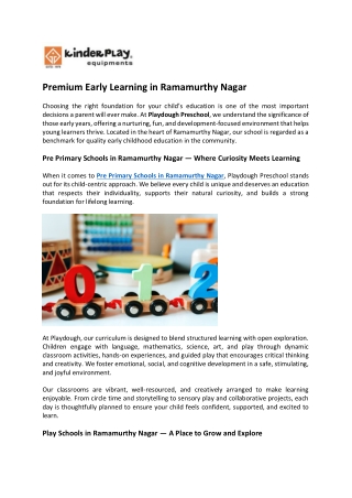 Premium Early Learning in Ramamurthy Nagar-Jan07