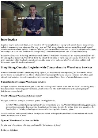 Streamlining Complex Distribution Management with Thorough Warehouse Services