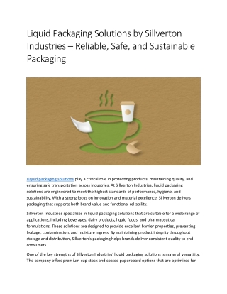 Liquid Packaging Solutions by Sillverton Industries