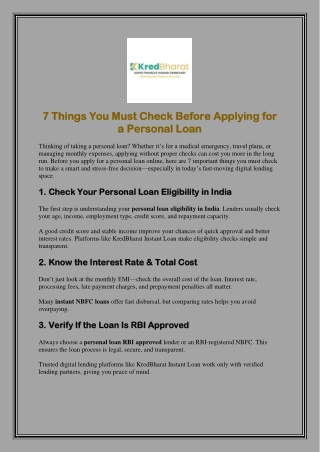 7 Things You Must Check Before Applying for a Personal Loan