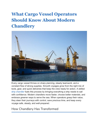 What Cargo Vessel Operators Should Know About Modern Chandlery