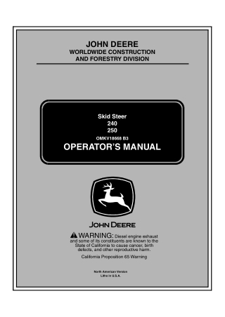 John Deere 240 250 Skid Steer Operator’s Manual Instant Download (PIN 240-440001- PIN250-450001-) (Publication No.18668)
