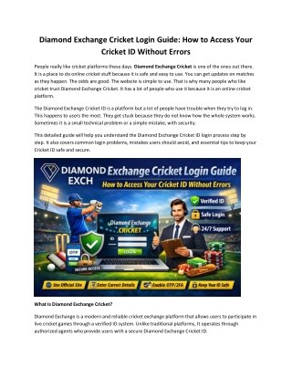 Join Diamond Exchange Cricket ID For Live Sports