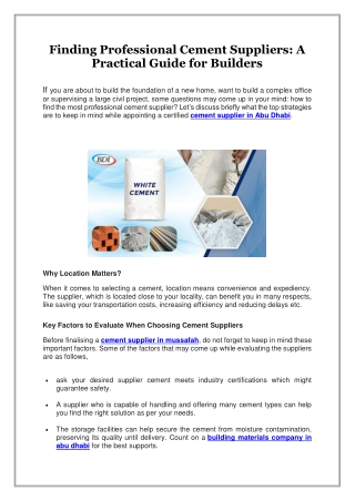 Finding Professional Cement Suppliers, A Practical Guide for Builders