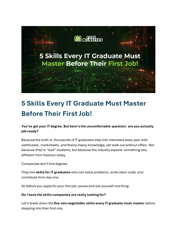 PPT - 5 Skills Every IT Graduate Must Master Before Their First Job ...