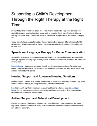 Supporting a Child’s Development Through the Right Therapy at the Right Time
