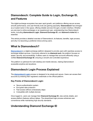 Diamondexch Complete Guide to Login, Exchange ID, and Features