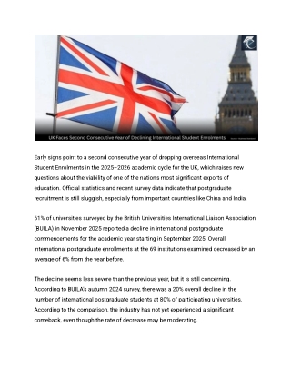 UK Faces Second Consecutive Year of Declining International Student Enrolments