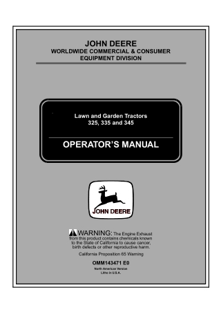John Deere 325 335 and 345 Lawn and Garden Tractors Operator’s Manual Instant Download (PIN. 070001-) (Publication No.OM