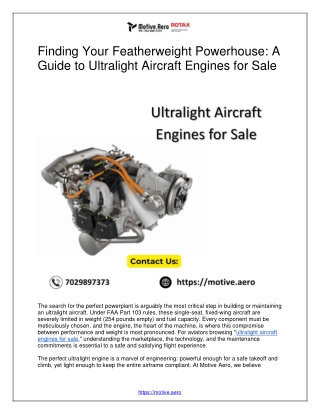 Finding Your Featherweight Powerhouse: A Guide to Ultralight Aircraft Engines fo