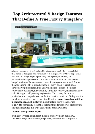 Top Architectural & Design Features That Define A True Luxury Bungalow