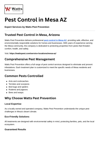 Trusted Pest Control in Mesa AZ for Homes and Businesses