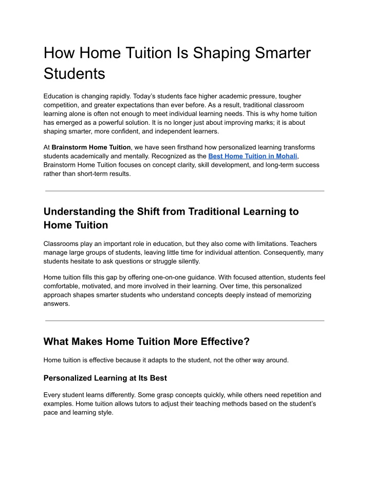 PPT - How Home Tuition Is Shaping Smarter Students PowerPoint ...