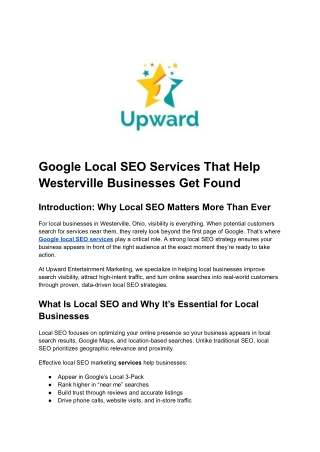 Google Local SEO Services That Help Westerville Businesses Get Found