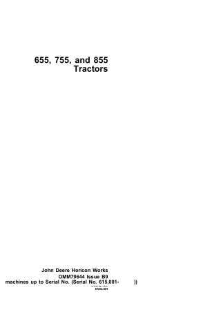 John Deere 655 755 and 855 Tractors Operator’s Manual Instant Download (PIN615001-) (Publication No. omm79644)