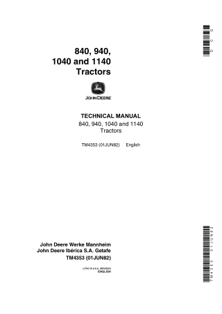 John Deere 840, 940, 1040 and 1140 Tractor Service Repair Manual Instant Download (TM4353)