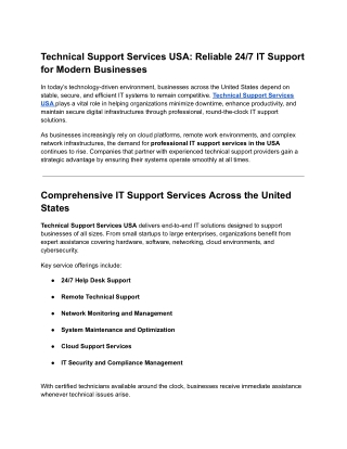Technical Support Services USA | 24/7 IT Support & Managed IT Solutions
